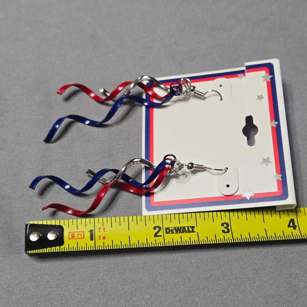 Patriotic Red, White, and Blue Spiral Dangle Earrings - Picture 2 of 3
